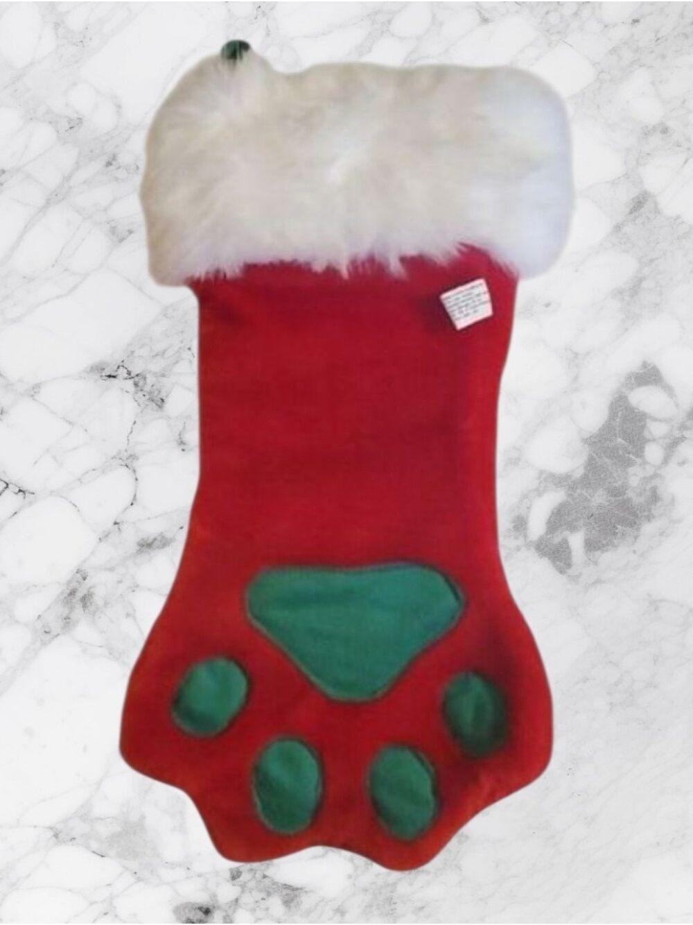 Dog Christmas‎ stocking Plush Pet Dog Holiday Red Green Faux Fur Paw Shape